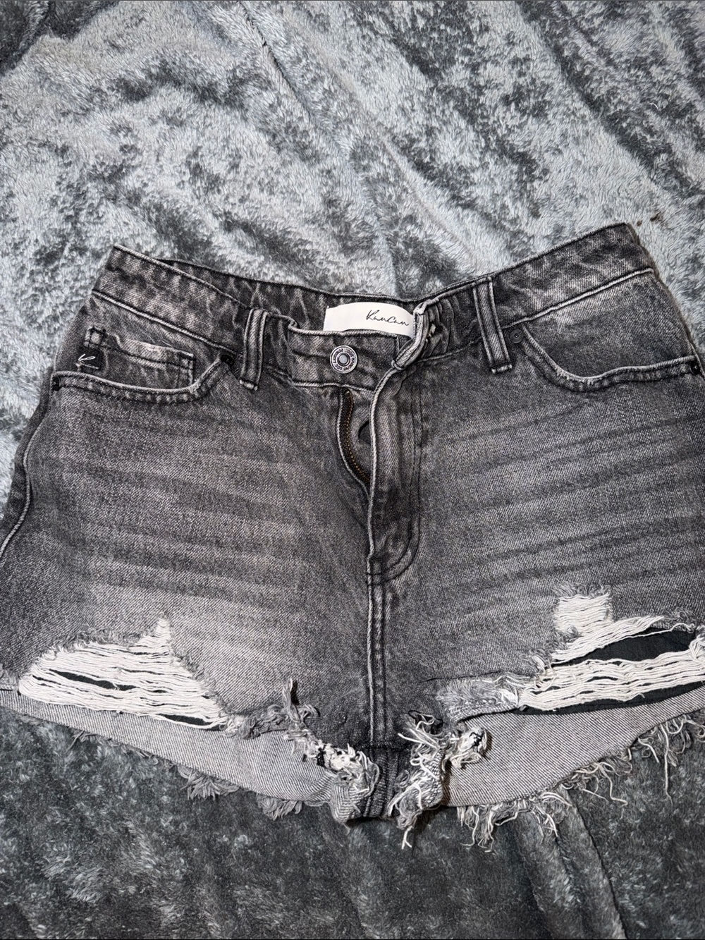 KanCan Black Grey Distressed Denim Cutoff Shorts